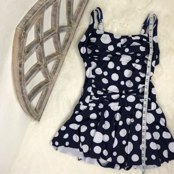 Zeraca Classic Luxury retro style polka dot bathing suit Med blue/ white - Picture 11 of 12